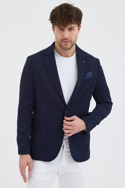 Luciano Men's Dark Navy Blue Polyviscose Fabric Slimfit Self-Tie Monocollar Sports Blazer Jacket