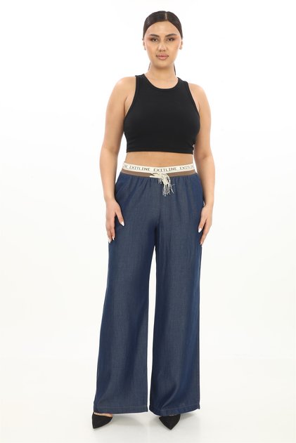 Women's Navy Blue Elastic Waist Lace-Up Summer Trousers