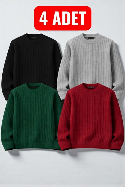 Pachet de 4 pulovere groase pentru bărbați – Set de iarnă cu guler tip crewneck