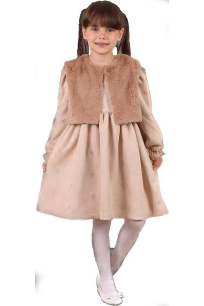 Baby Girl Suede Plush Vest Set Dress Ser-0881
