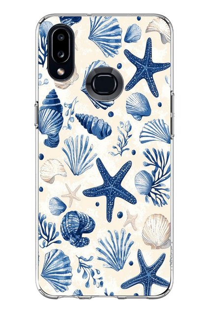 Printed Silicone Case Compatible with Samsung Galaxy A10S Blue Sea Shell and Star Pattern