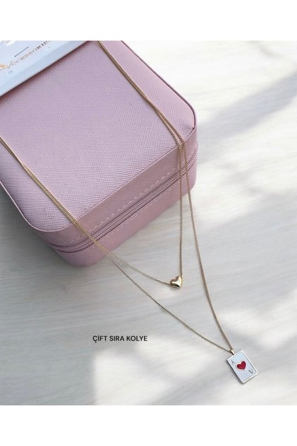 Playing Card Red Ace and Heart Gold Color Double Pendant
