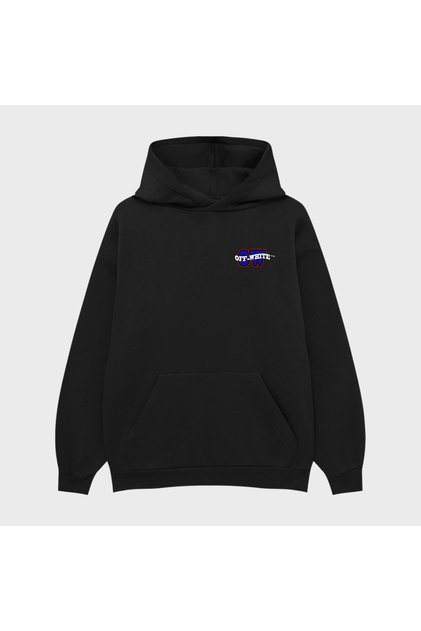 Unisex Off Ow Blue Printed 3 Thread Ş Fleece-Lined Hoodie Sweatshirt
