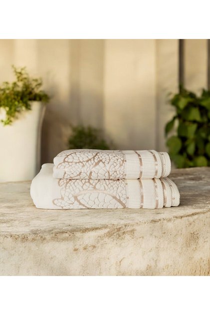 Yaprak Desen Kadife 50x90 cm ve 90x150 cm Yüksek Gramajlı Banyo Seti