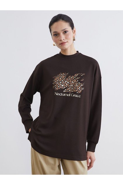 Lcw Modest Crew Neck Oversize Women's Sweatshirt Tunic