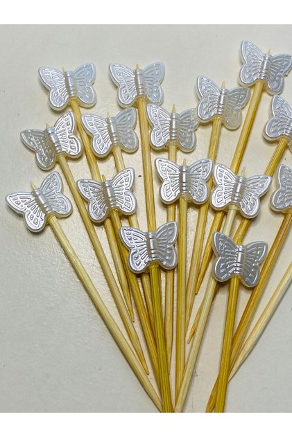 No:201 - 50 Pieces Decorative Butterfly Shaped Promise Engagement Birthday Party Stylish Cocktail Ornament Toothpick