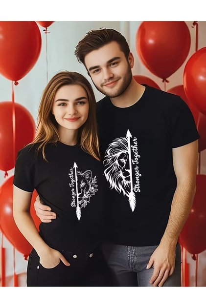 Lion Pattern 2-Piece T-Shirt for Valentine's Day Couples