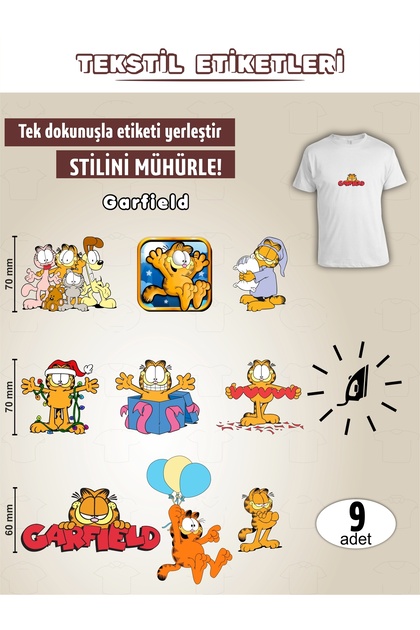 Iron-On Clothing Label Garfield Set of 9