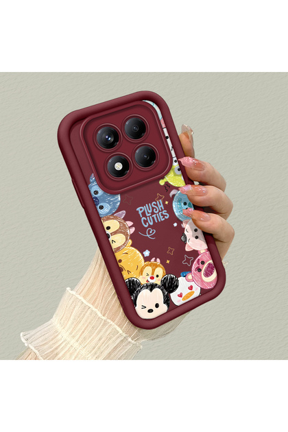 Xiaomi Redmi Note 14 Pro 4g Compatible Flexible Silicone Protection Burgundy Color Cartoon Case