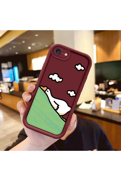 iPhone 7/8/Se 2020 2022 Compatible Flexible Silicone Protection Burgundy Color Cute Duck Case