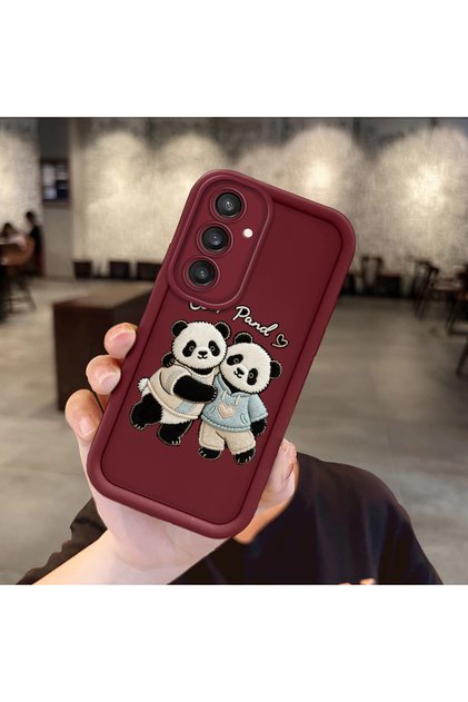 Samsung Galaxy S23 Fe Compatible Flexible Silicone Protection Claret Red Color Panda Case