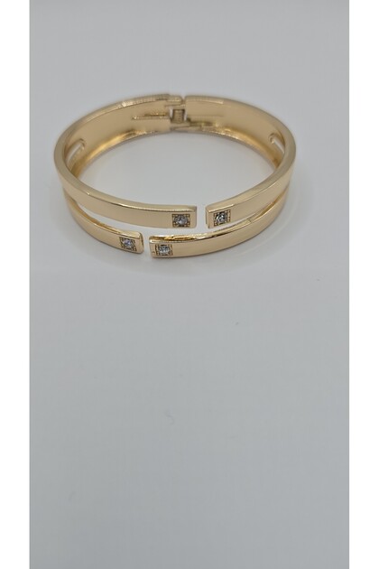 Stainless Steel Gold Color Zircon Stone Handcuff Bracelet