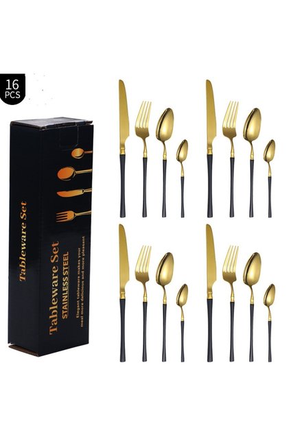 Durable Black Premium Stainless Steel 16-Piece Cutlery Set – Tableware Set for 4 People