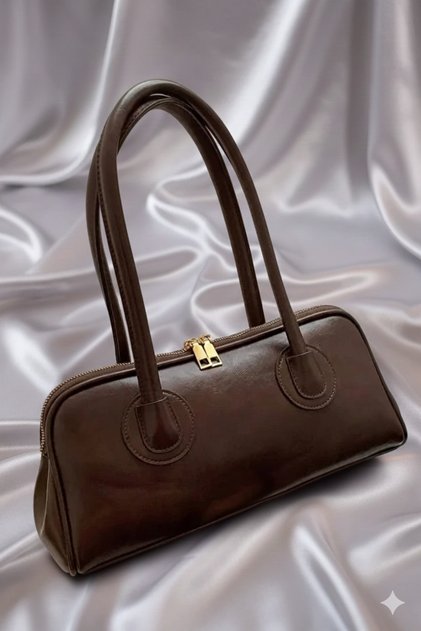 Light Brown Long Handle Baguette Hand and Shoulder Women's Bag