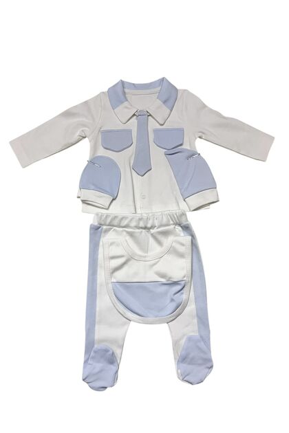 Baby Boy 5-Piece Hospital Release Mevlüt Set with Tie 0-6 Months 100% Cotton