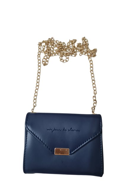 Women's Navy Blue Multi-Eye Soft Soft Textured Faux Leather Wallet with Snap Fastener and Small Chain Detail