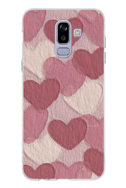 Samsung Galaxy J8-A6 Plus Compatible Pastel Dusty Rose and Pink Heart Printed Silicone Case
