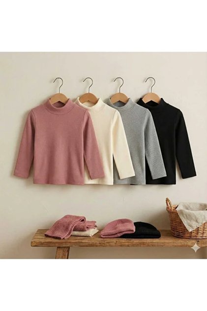 Girl's Corded Fabric Half Turtleneck Thin Sweater Badi K Ribbed Knit Set of 4