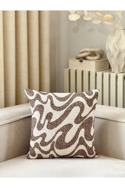 Flow Wave Patterned Brown Single Throw Pillow Cover (45 X 45 cm)