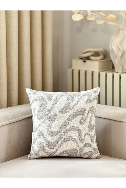 Flow Dalga Desenli Gri Tekli Kırlent Kılıfı (45 x 45 cm)