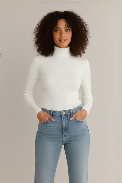 Unisex Ribbed Knit Stretch Fabric Cotton Body Turtleneck Slimfit High Neck Sweater