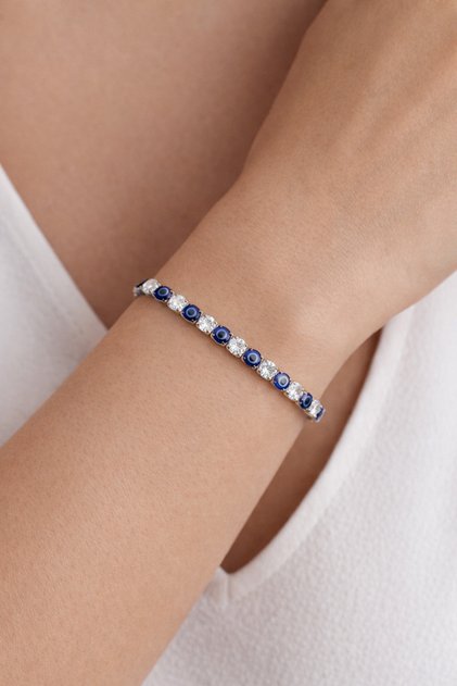Zircon Stone Evil Eye Adjustable Steel Bracelet
