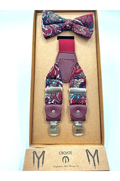 Shawl Pattern Bow Tie & Trouser Strap Set – Same Fabric Design, Luxury Set with Special Box