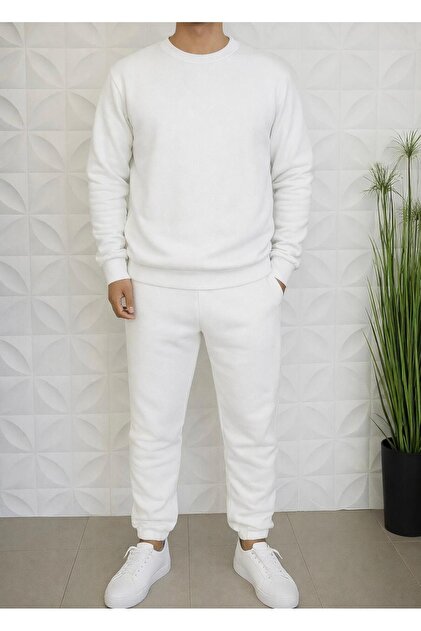 Men's Regular 3 Thread Thick Soft Textured Cycling Jacket Tracksuit Set