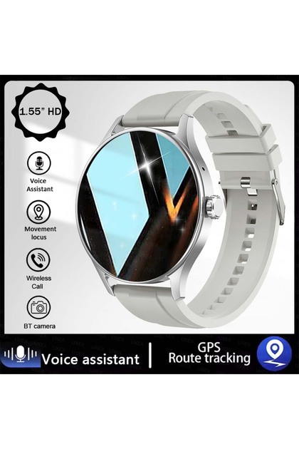 Silver Fashion Smart Watch Plus 1.55 HD For Men And Women App Control BT Call Health Tracker Custom