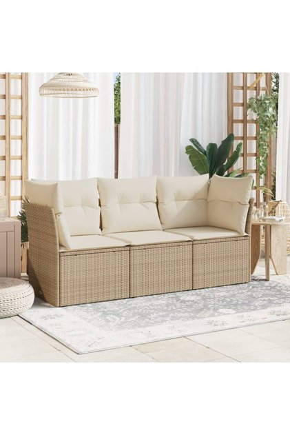 3 Piece Garden Sofa Set with Cushions Beige Poly Rattan