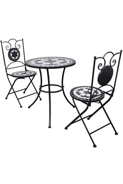 3 Piece Bistro Set Ceramic Tile Black and White