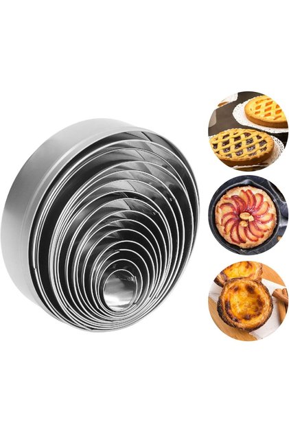 Set 14 forme taiere aluat, circulare, diferite marimi, 2.5-11.5 cm, din otel inoxidabil, argintii