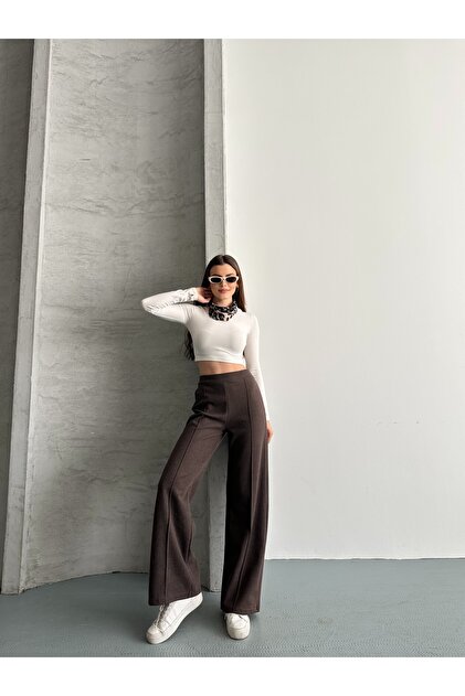 Women's Brioche Knit Elastic Waist Pants with Cuffed Hem