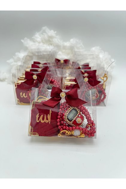10 Pieces Mini Quran in a Bag-Looking Box, Pearl Prayer Beads and Stone Dhikr Mat Gift Set