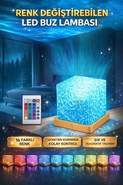 Renk Değiştiren LED Aurora Işıkları Buz Lambası Uzaktan Kumandalı Dekoratif Masa & Gece Lambası