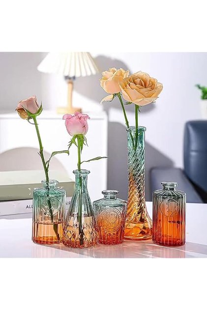 Glass Bud Vase - Small Mini Vintage Bud Vase for Centerpieces & Table Decor