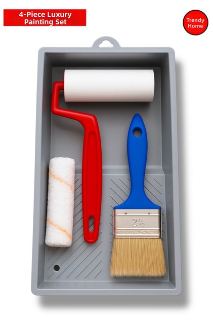 4 Professional Painter Set Door Cabinet and Similar Area Painting Brush Plastic Roller Replacement Roller Nozzle