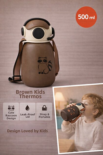 Coolpet Steel Thermos with Hat 500 ml - Brown