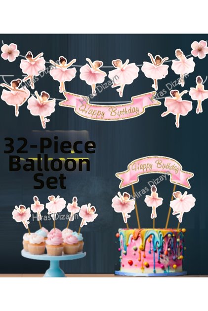 32 Pieces Ballerina Happy Birthday Birthday Banner Cake Picks Cupcake Birthday Decorations Cocktail Picks Promise Engagement Birthday Cocktail Invitation and Presentation Cake Decoration Ornament Thick Paper