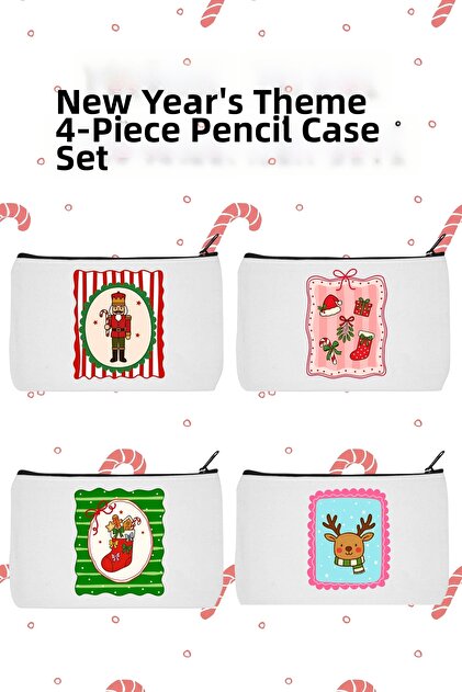 New Year Themed Set of 3 Makeup Bags, Pen Holder Set