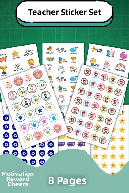 8 Sheets Most Popular Teacher Sticker Set Student/ Reward/ Homework Sticker/Motivation/A5