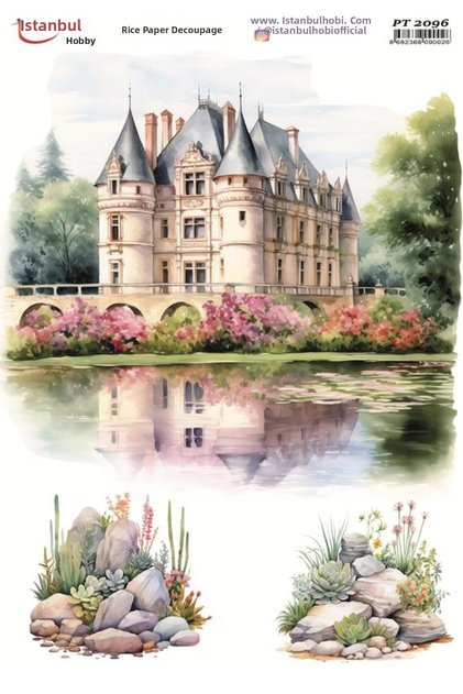 Brass Decoupage Paper 30X42Cm Pt-2096 Castle Palace Landscape