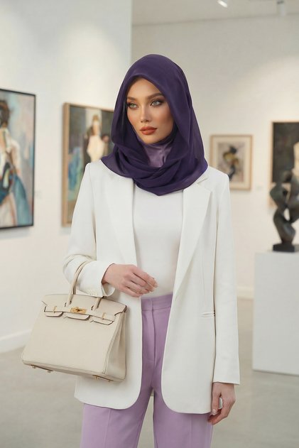 وشاح شيفون عملي من القطن الممشط، أرجواني، PS-45