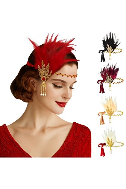 (Gold) 1920S Chic Flapper Style Headband Henna Wedding Engagement Cocktail Birthday Party Crown