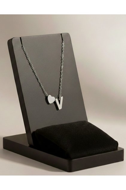 Steel Letter Heart Pendant Necklace, Stainless Steel Tarnish-Resistant Necklace, Silver, Stylish Detailed Gift Necklace, R Silver