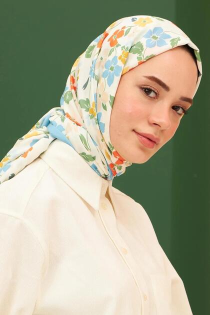 Amelia Patterned Cotton Shawl Blue 3025-02