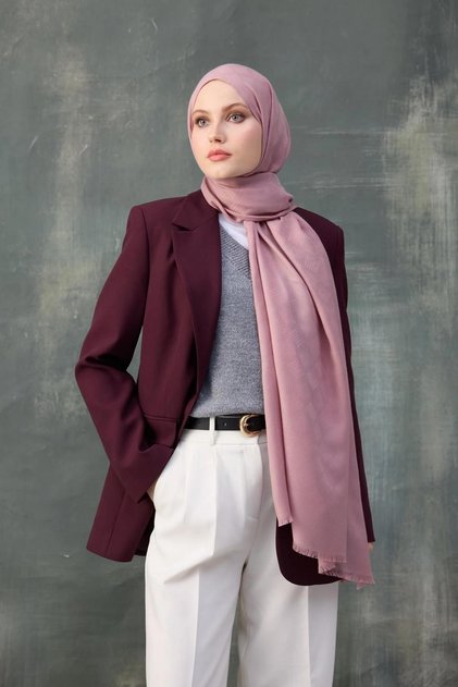 Wave Pattern Cotton Jacquard Shawl Pink 8010-17