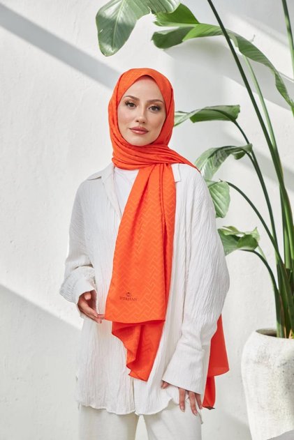 Lego Pattern Silky Jacquard Shawl Orange 9004-23