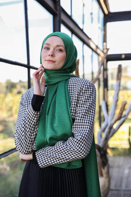 Exen Pattern Silky Jacquard Shawl Emerald 9011-18