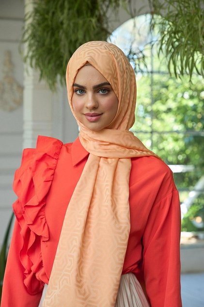 Summer Radiance Collection Silky Jacquard Shawl Salmon 9013-13